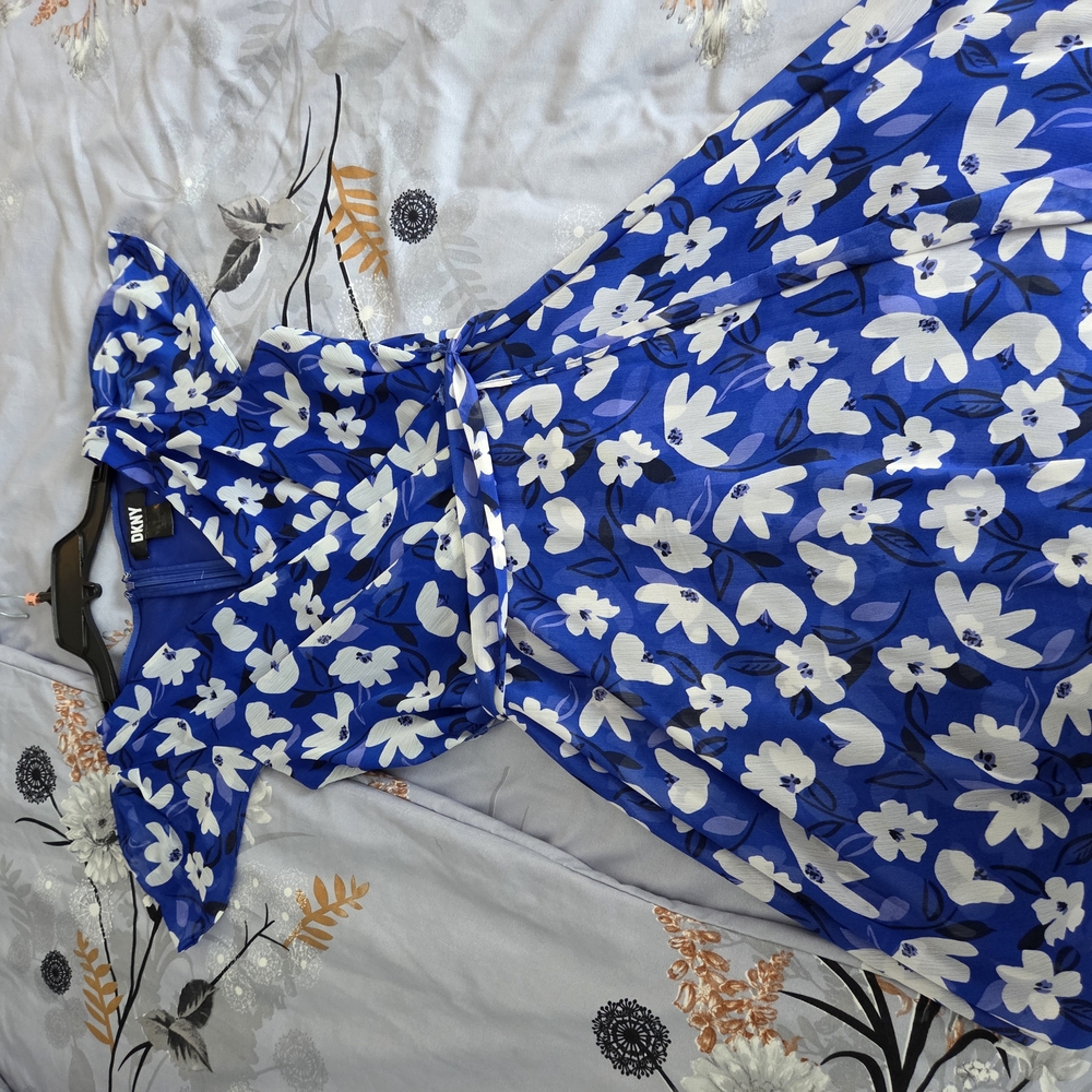 DKNY Blue and White Flutter Sleeve Sundress
